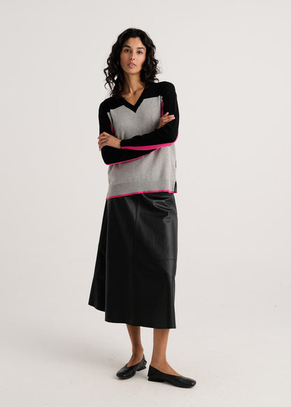 Colour Theory Stripe Back V-Neck Sweater. Style ZKP8527U