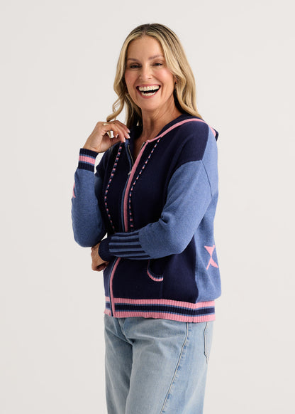 Star Design Zip Front Soft & Lightweight Hoodie. Style ZKP8529U