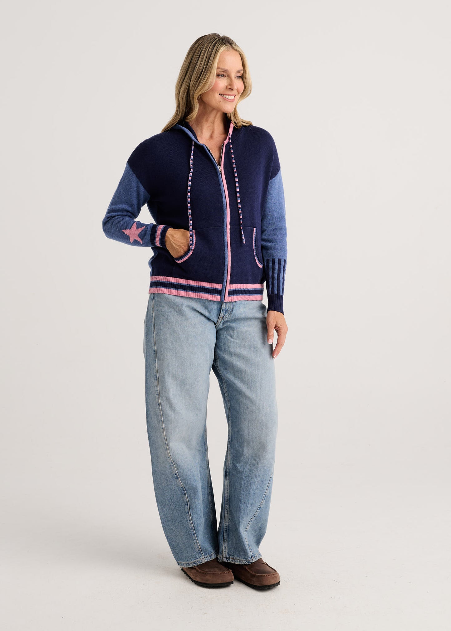 Star Design Zip Front Soft & Lightweight Hoodie. Style ZKP8529U