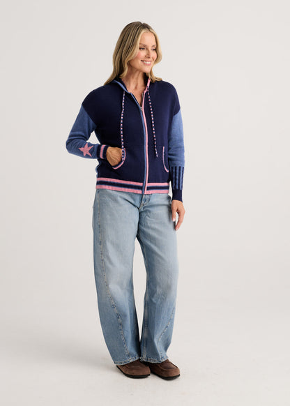 Star Design Zip Front Soft & Lightweight Hoodie. Style ZKP8529U
