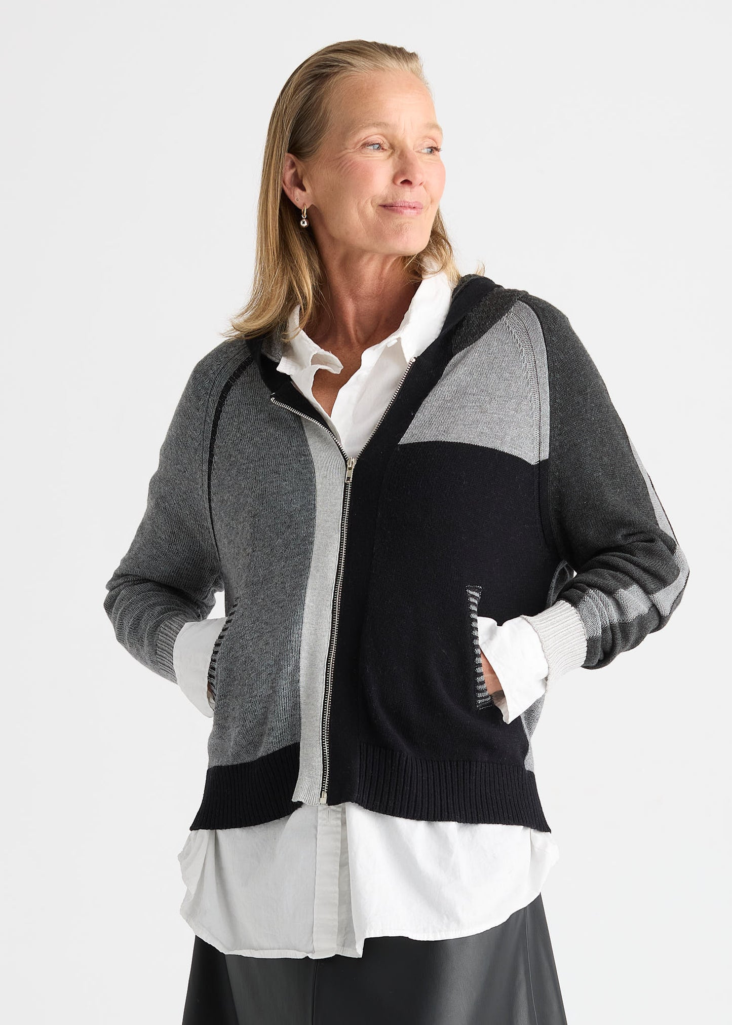 Colour Block Zip Front Lightweight Hoodie. Style ZKP8534U