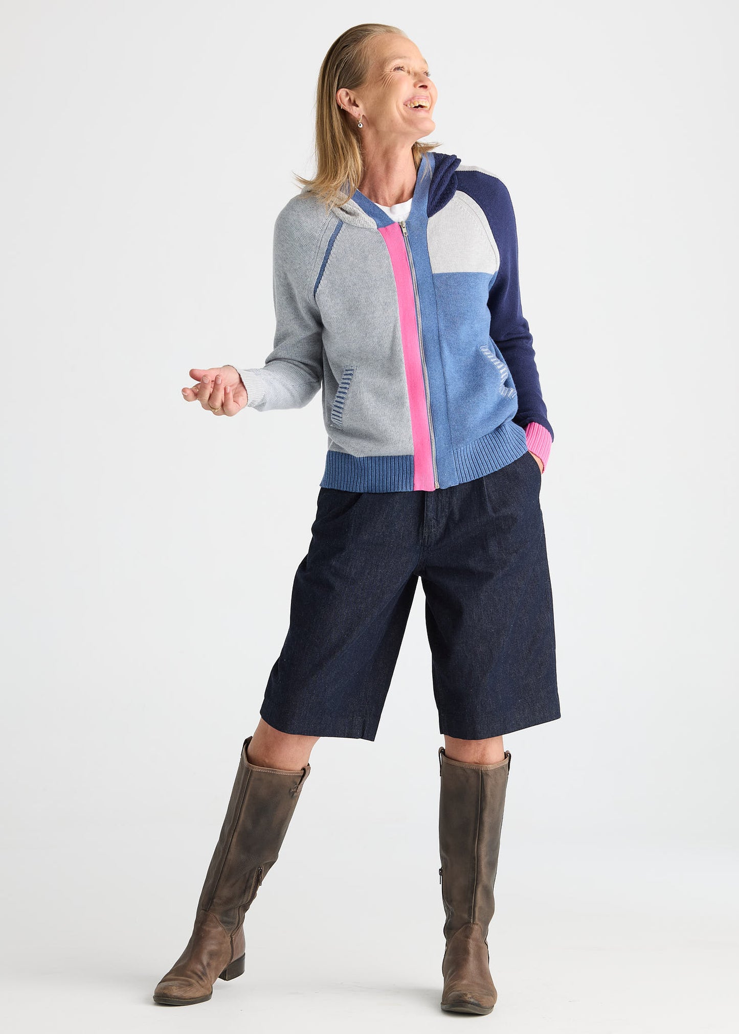 Colour Block Zip Front Lightweight Hoodie. Style ZKP8534U