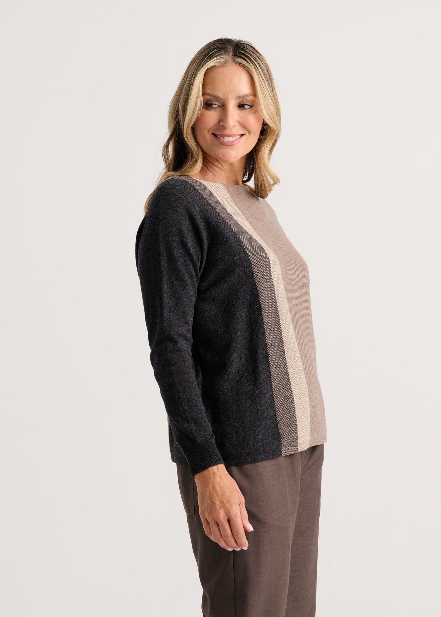 Brown Tones Colour Block Pop-Over Sweater. Style ZKP8537U