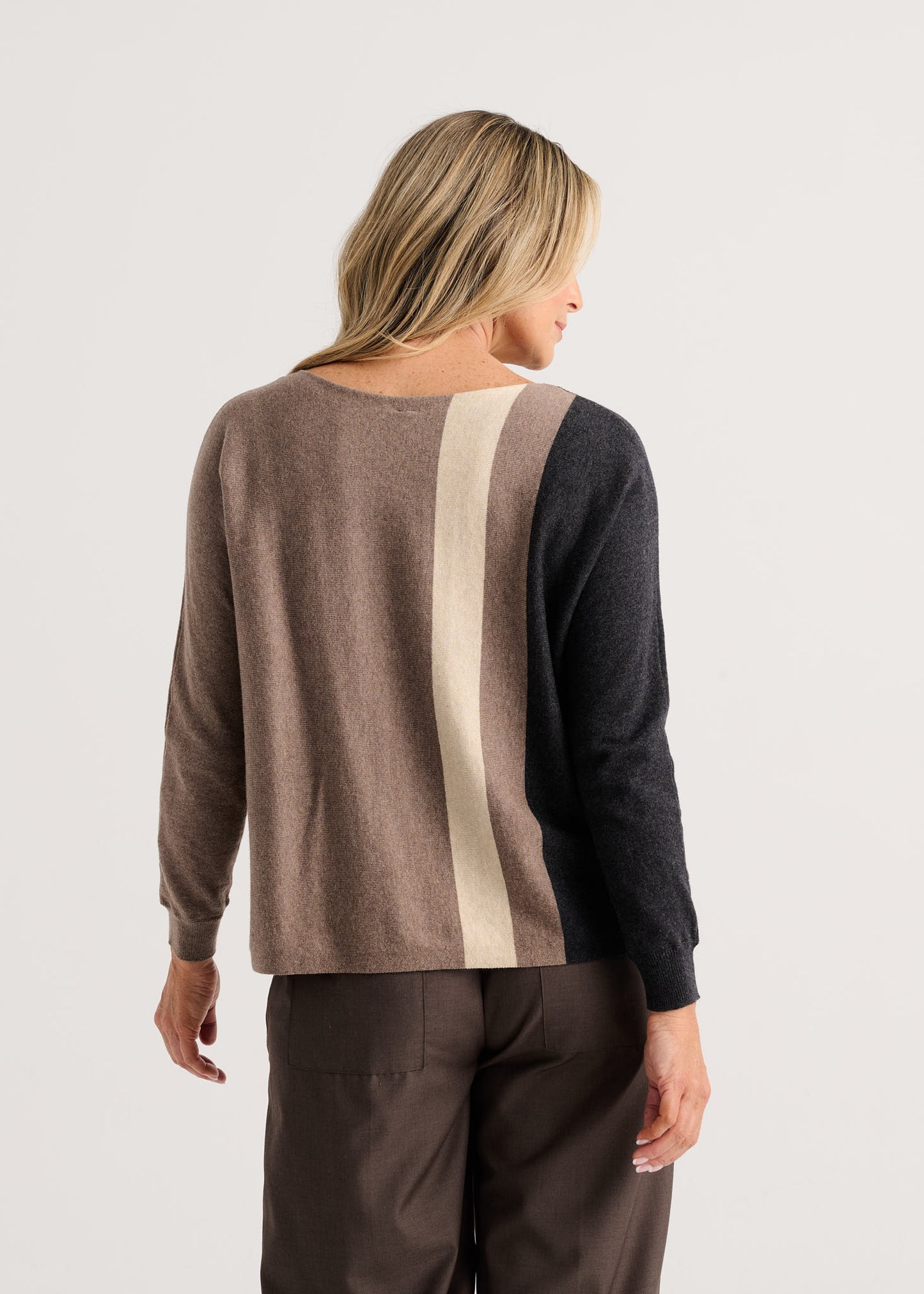 Brown Tones Colour Block Pop-Over Sweater. Style ZKP8537U