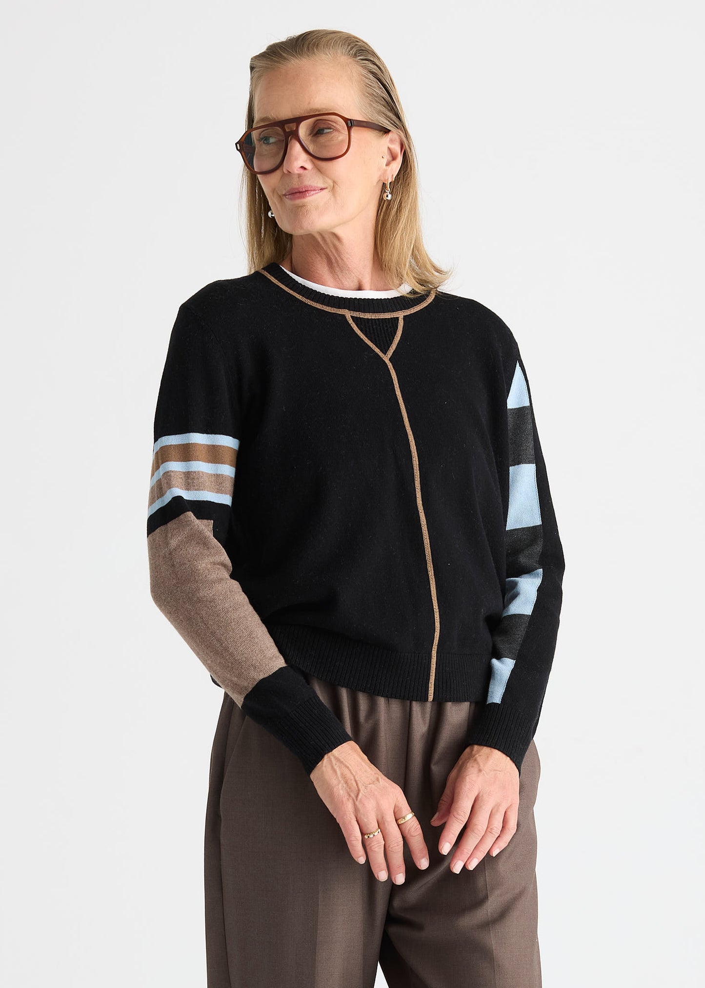 "Weekend Ease" Pop-Over Colour Block Sweater. Style ZKP8550U