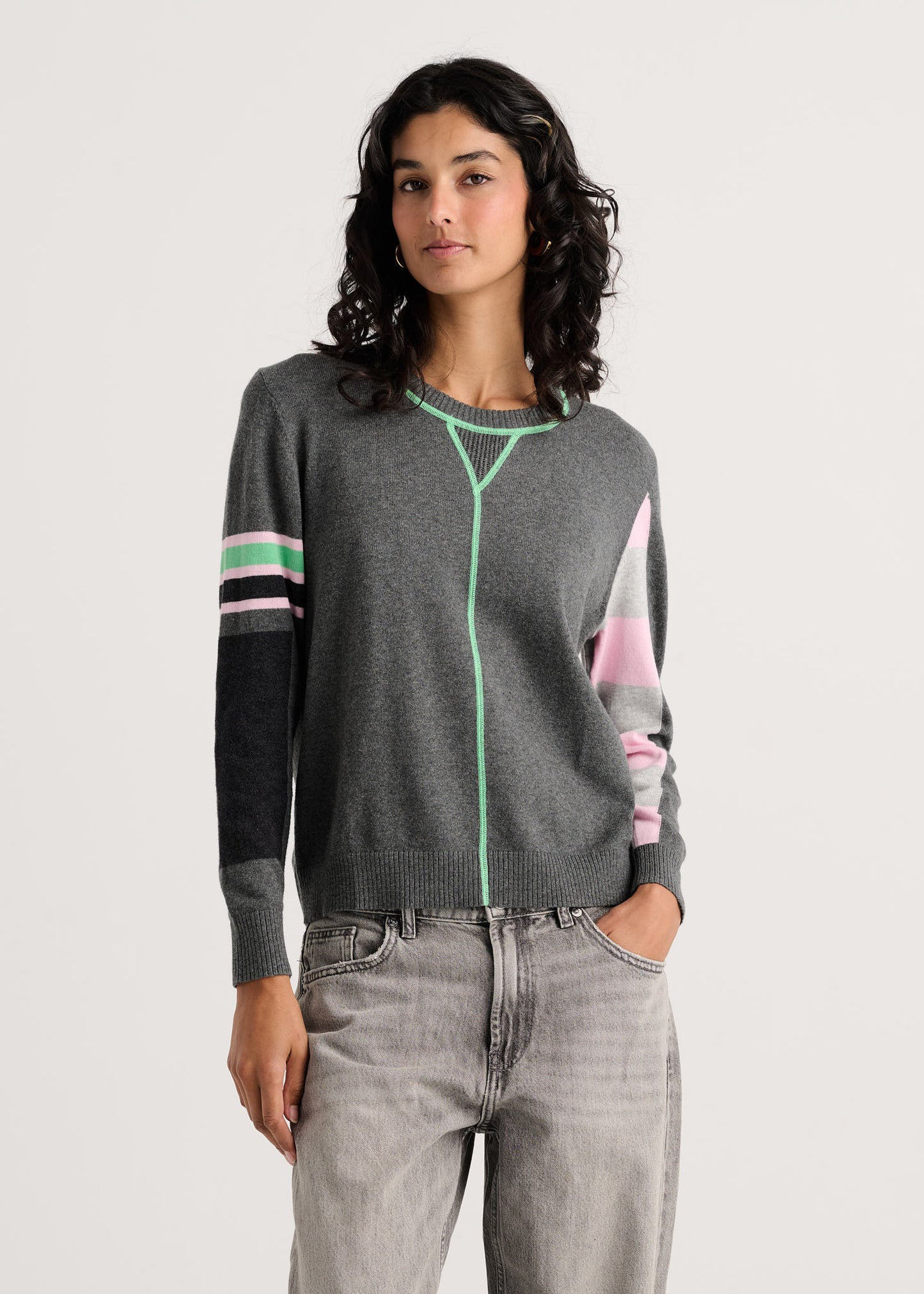 "Weekend Ease" Pop-Over Colour Block Sweater. Style ZKP8550U