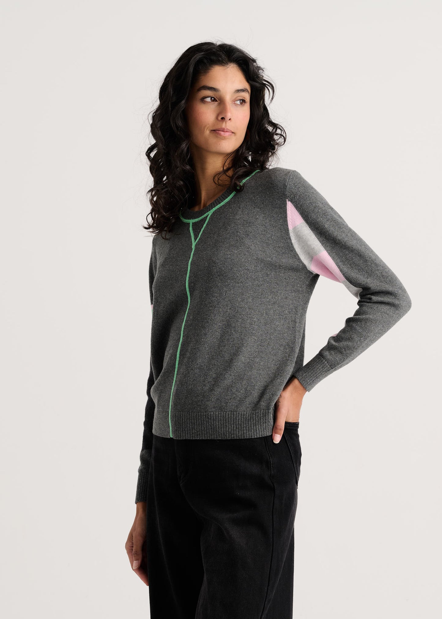 "Weekend Ease" Pop-Over Colour Block Sweater. Style ZKP8550U