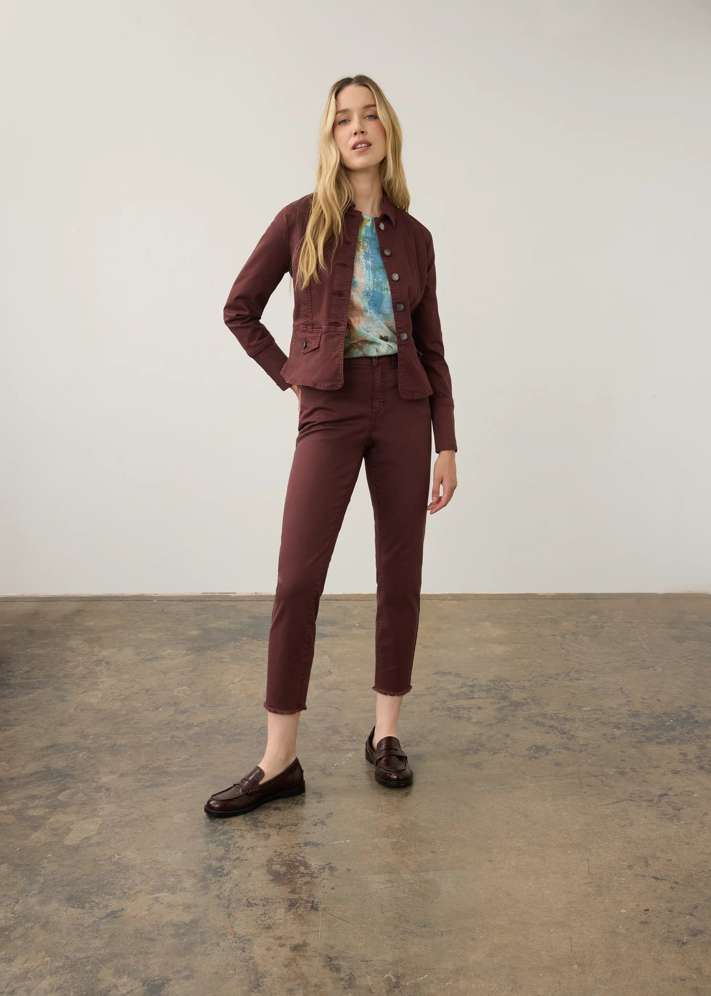 Button Front Contoured Waist Utility Jacket. Style FD10022511