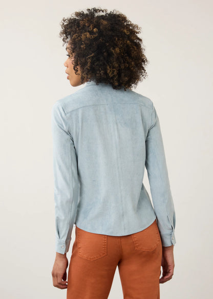 Long Sleeve Button Front Suede Top. Style FD7476196