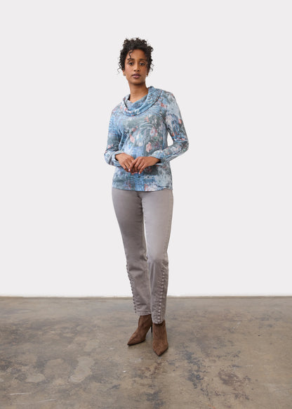 Cowl Neck Floral Print Long Sleeve Top. Style FD3419742