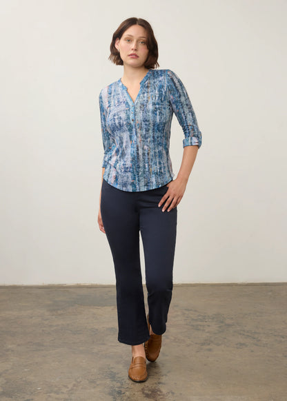 Henley 3/4 Sleeve Abstract Print Top. Style FD3387844