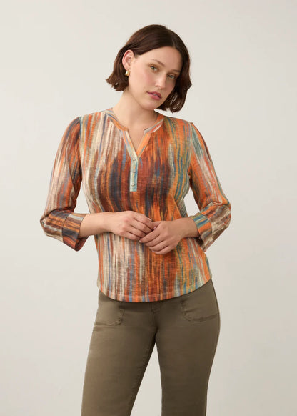 Henley 3/4 Sleeve Multi Colour Print Top. Style FD3287451
