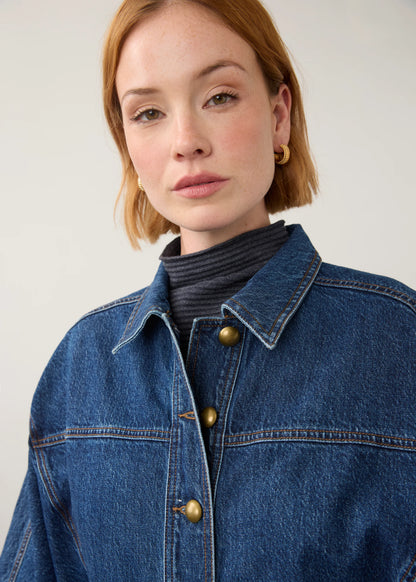 Kimono Sleeve Button Front Denim Jacket. Style FD11010225