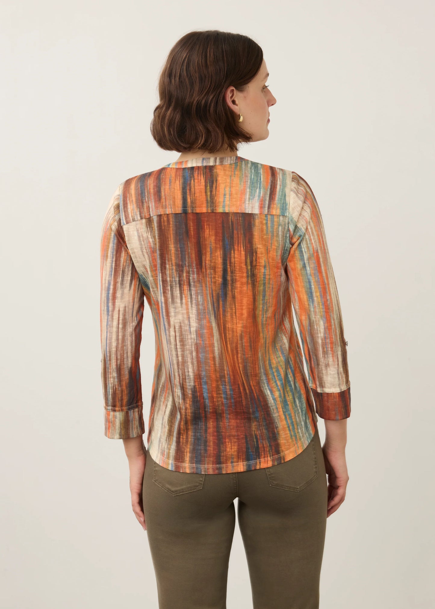 Henley 3/4 Sleeve Multi Colour Print Top. Style FD3287451