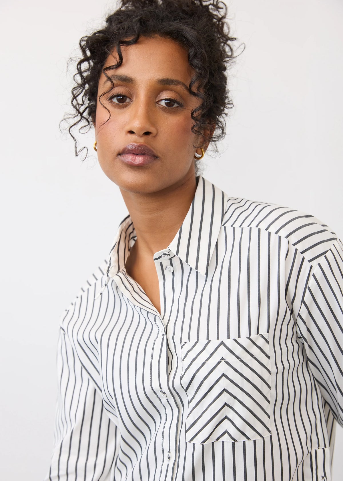 Long Sleeve Striped Button Front Blouse. Style FD7481623