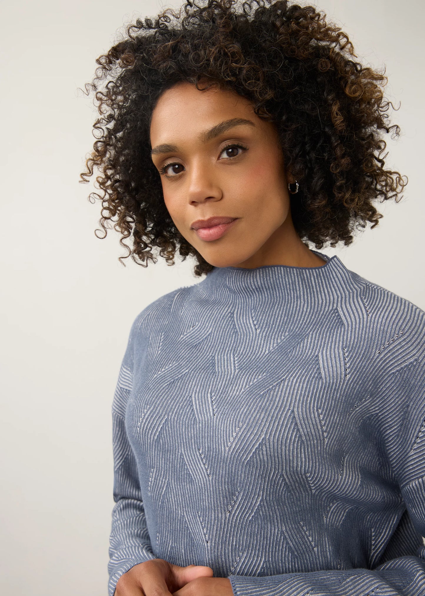 Long Sleeve Funnel Neck Textured Fabric Sweater. Style FD1048314