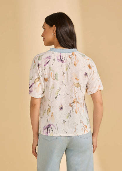 Tie Up Tassle Strings V-Neck Floral Top. Style FD3877788