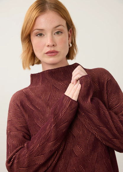 Long Sleeve Funnel Neck Textured Fabric Sweater. Style FD1048314