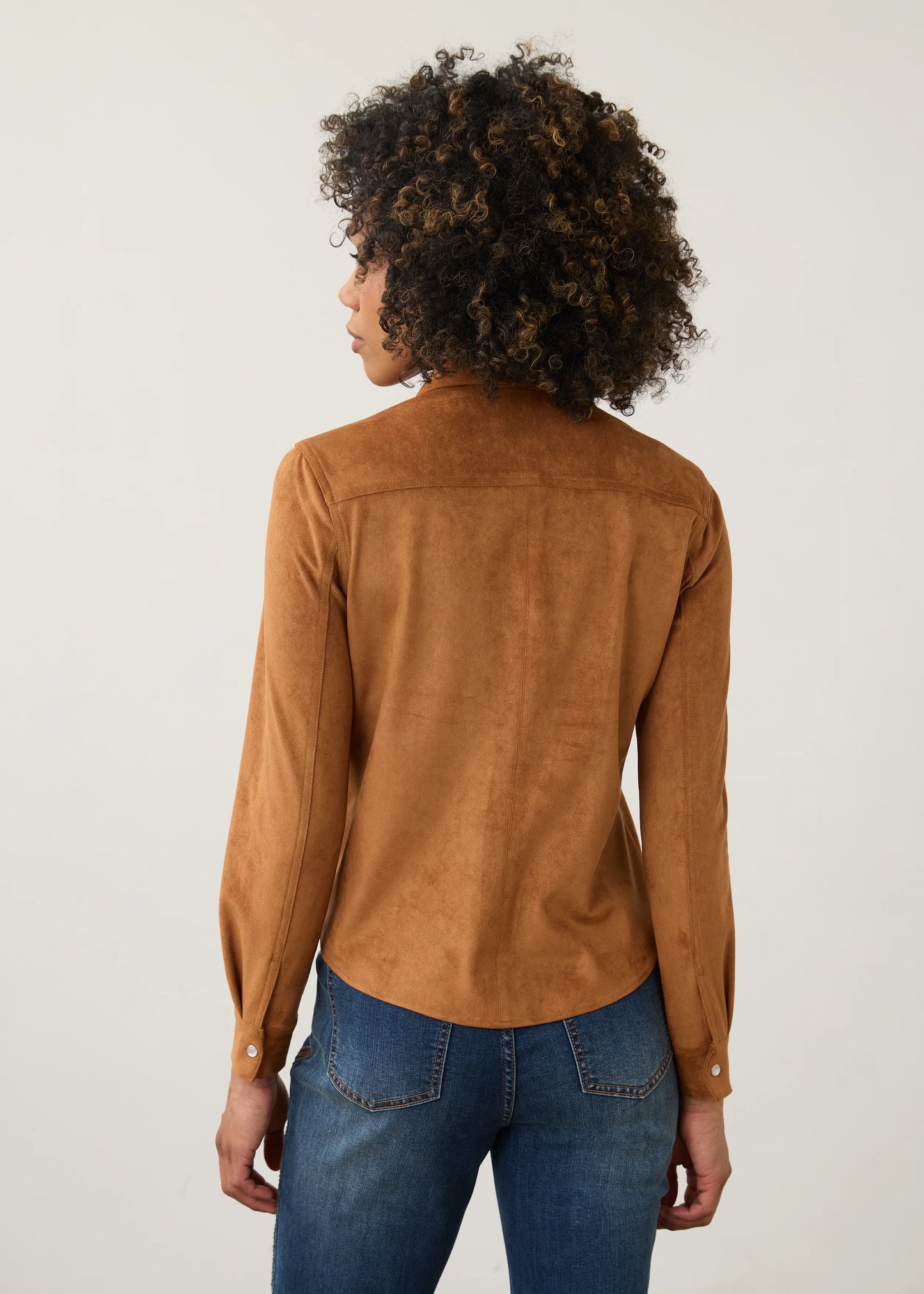 Long Sleeve Button Front Suede Top. Style FD7476196