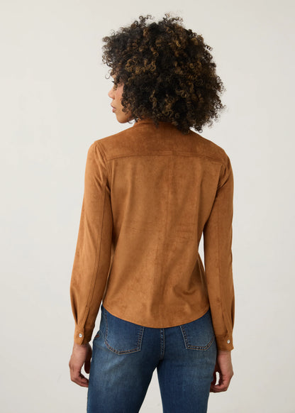 Long Sleeve Button Front Suede Top. Style FD7476196