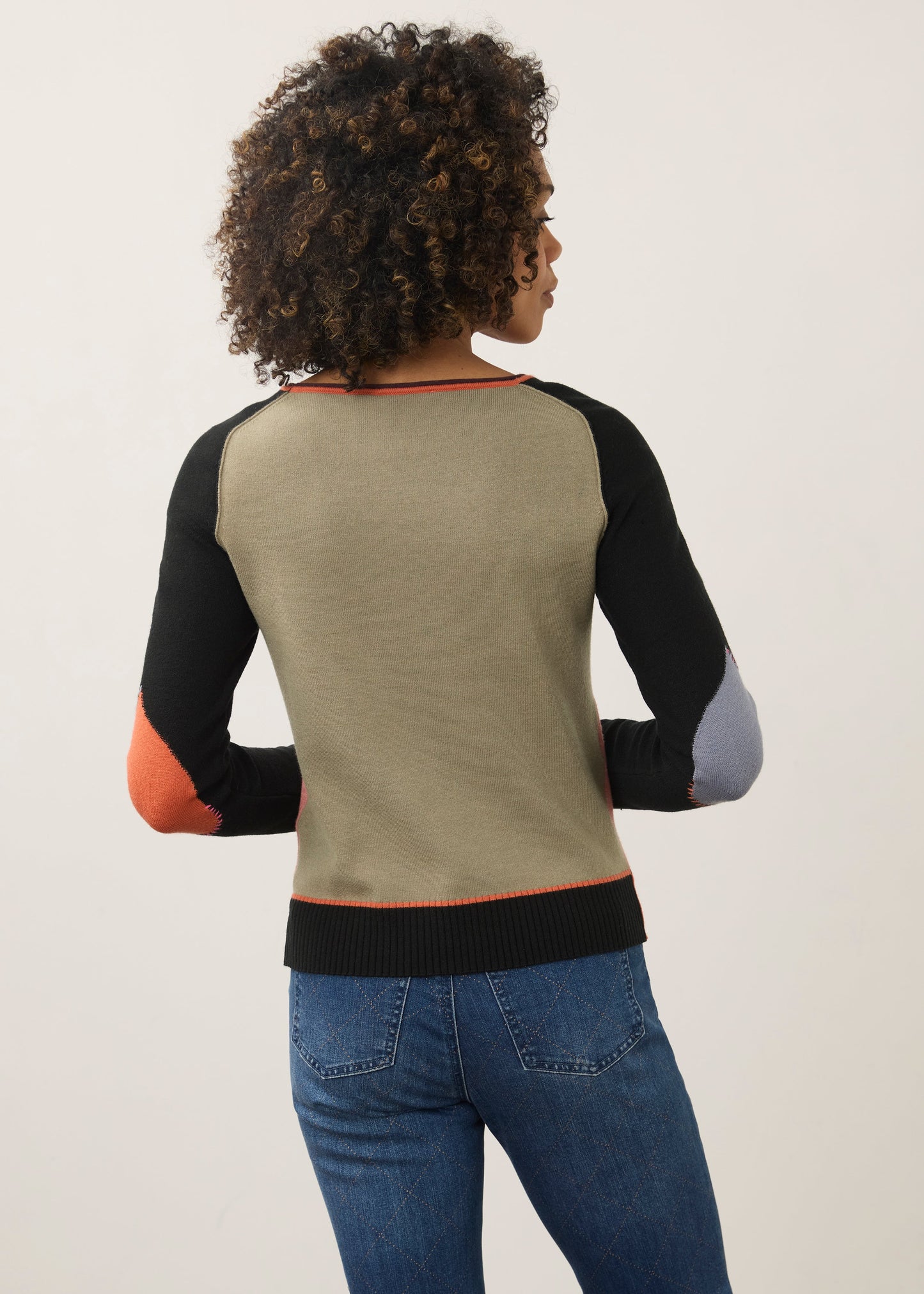 Long Sleeve Boatneck Colour Block Sweater. Style FD1938203