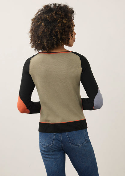 Long Sleeve Boatneck Colour Block Sweater. Style FD1938203