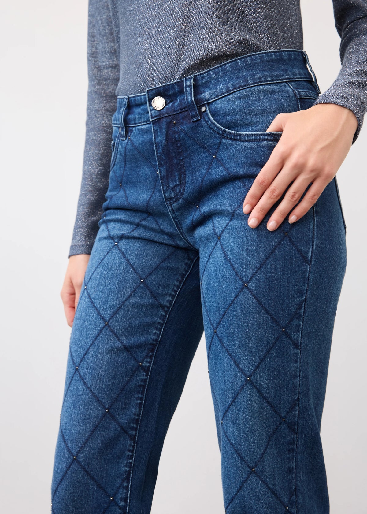 Christina Embroidered Argyle Straight Leg Jean. Style FD5404779