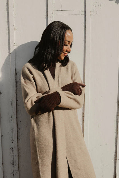 Detachable Ribbed Knit Wrist Warmer Faux Suede Gloves. Style CARA9010-CHO