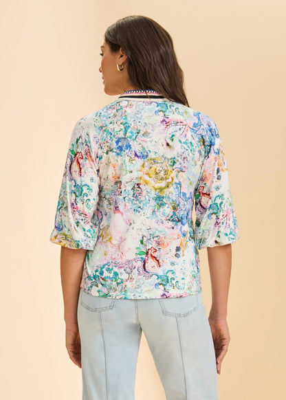 Embroidered Neck Detail 1/2 Elasticated Cuffs Top. Style FD3544153