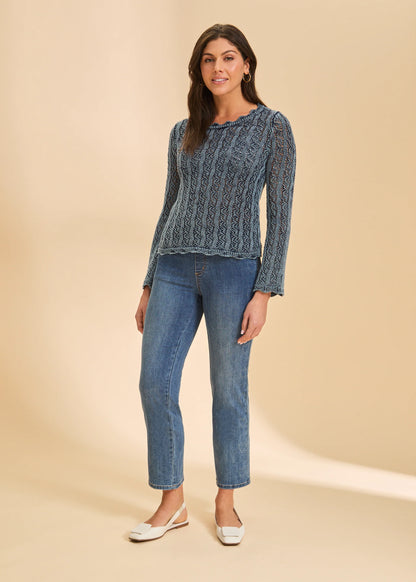 Pull-On Straight Leg Ankle Length Heart Details Jean. Style FD2517669
