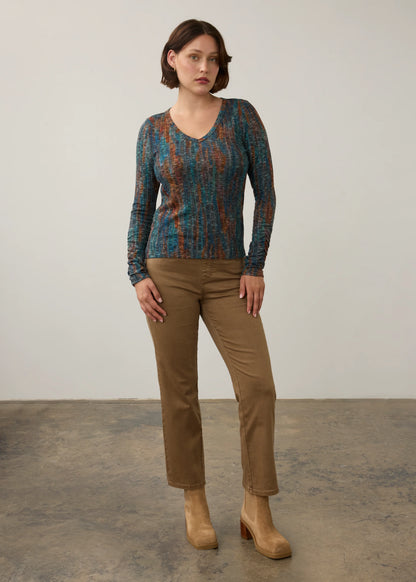 Long Sleeve Abstract Print Ribbed Knit Top. Style FD3262508
