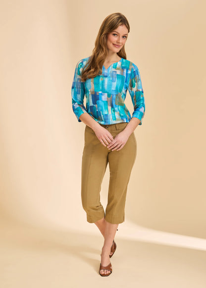 Christina Mid Rise Pin Tuck Cargo Capri. Style FD5261924