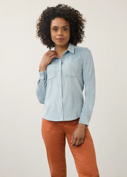 Long Sleeve Button Front Suede Top. Style FD7476196