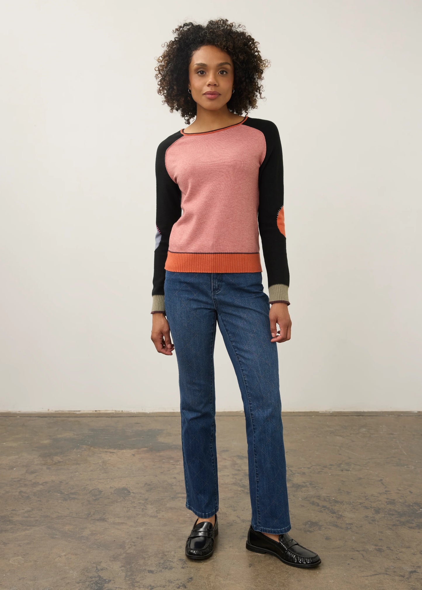 Long Sleeve Boatneck Colour Block Sweater. Style FD1938203