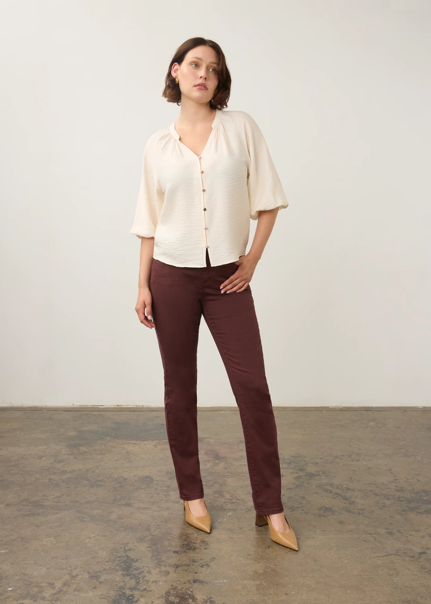 3/4 Sleeve Colorful Button Shirt. Style FD7304869