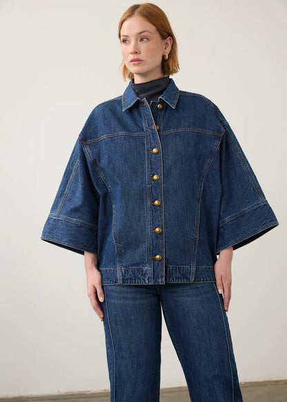 Kimono Sleeve Button Front Denim Jacket. Style FD11010225