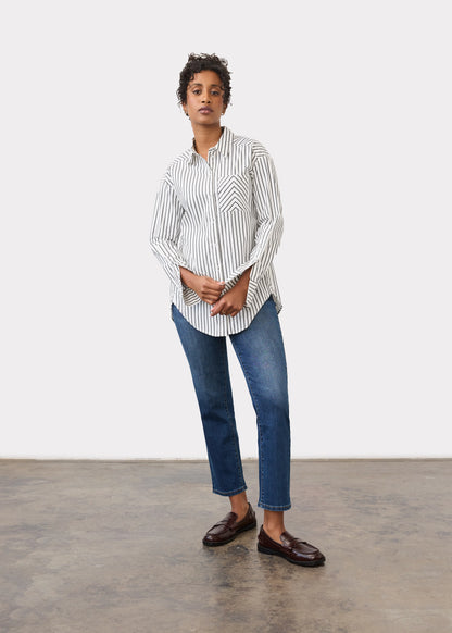 Long Sleeve Striped Button Front Blouse. Style FD7481623