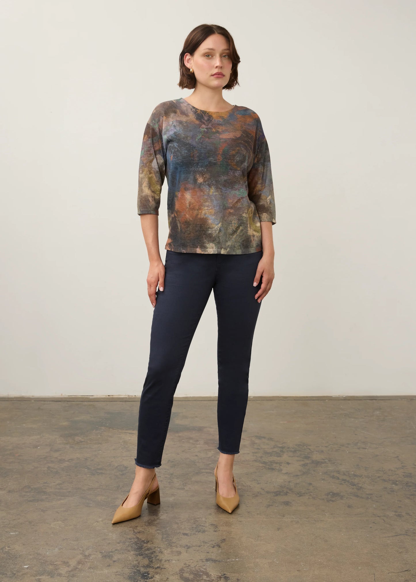 Abstract Print Boat Neck Drop Shoulder Top. Style FD3901451