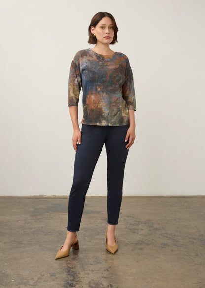 Abstract Print Boat Neck Drop Shoulder Top. Style FD3901451