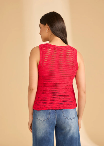 See-Through Crochet Round Neck Tank. Style FD1258330