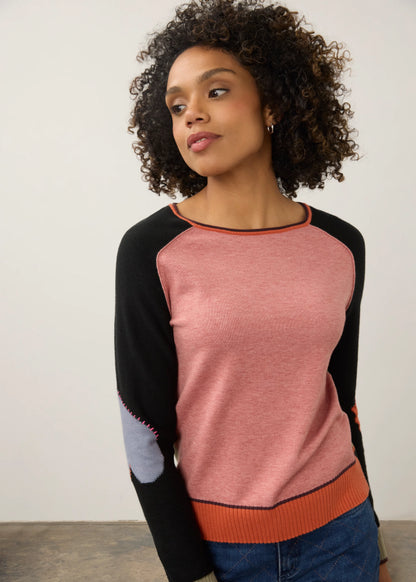 Long Sleeve Boatneck Colour Block Sweater. Style FD1938203