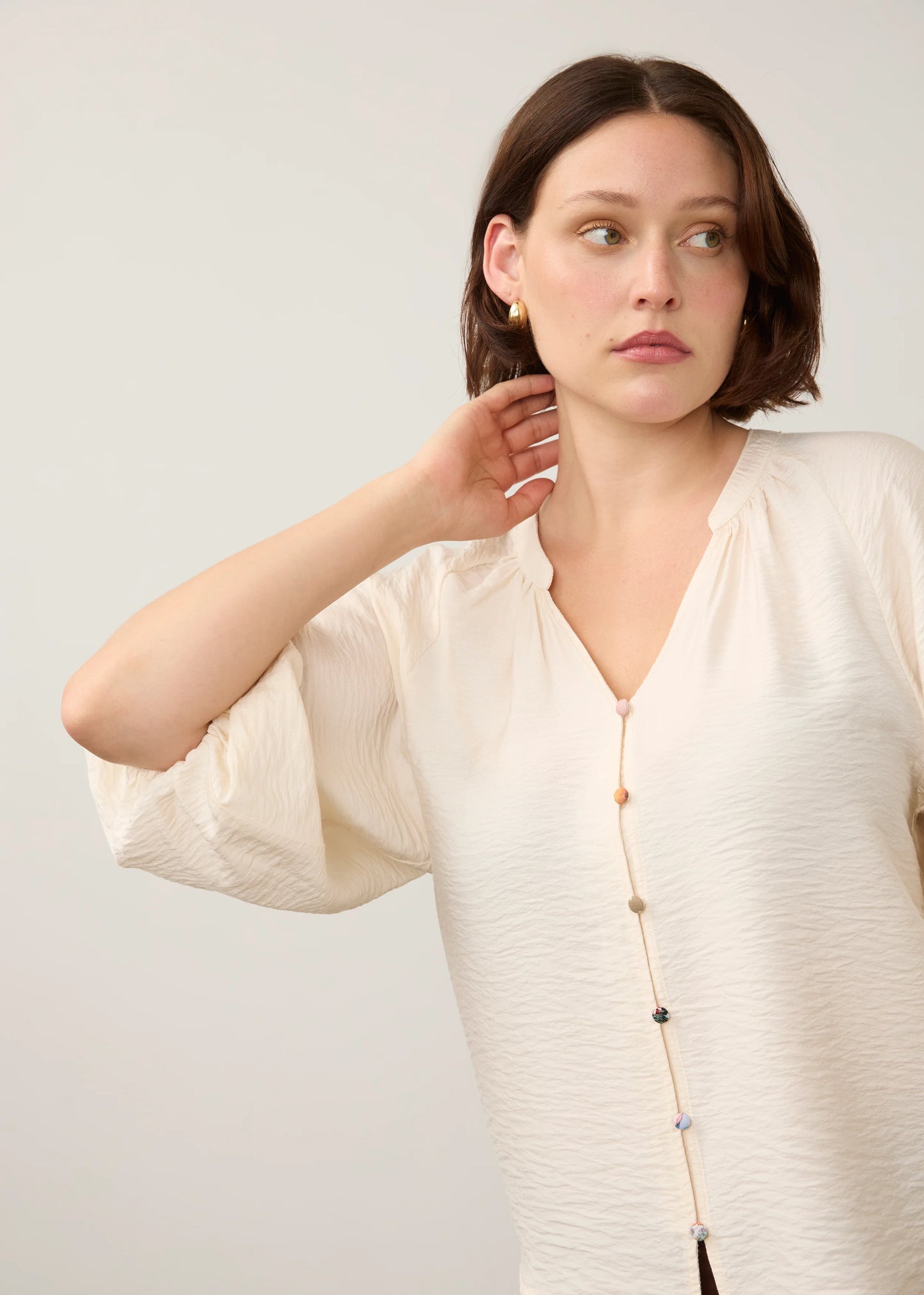 3/4 Sleeve Colorful Button Shirt. Style FD7304869