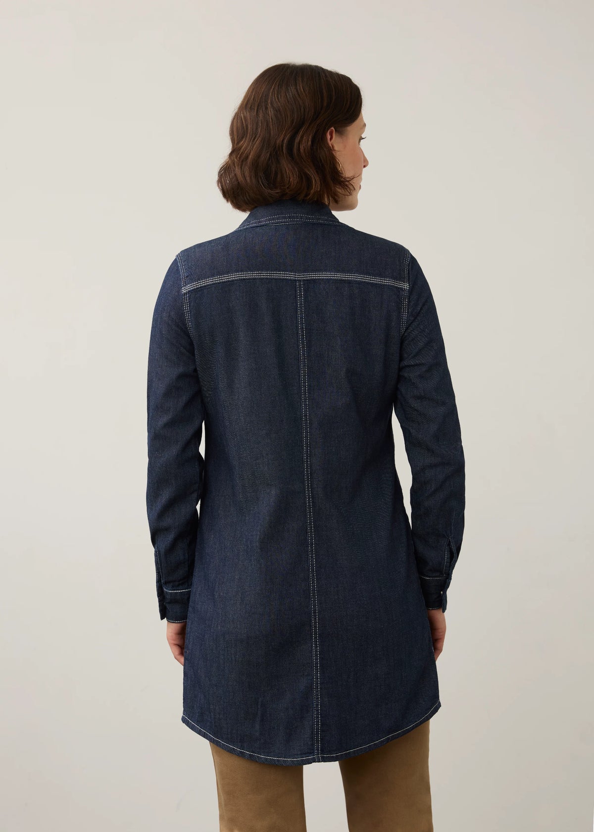 Long Sleeve Button Front Denim Tunic. Style FD7325992