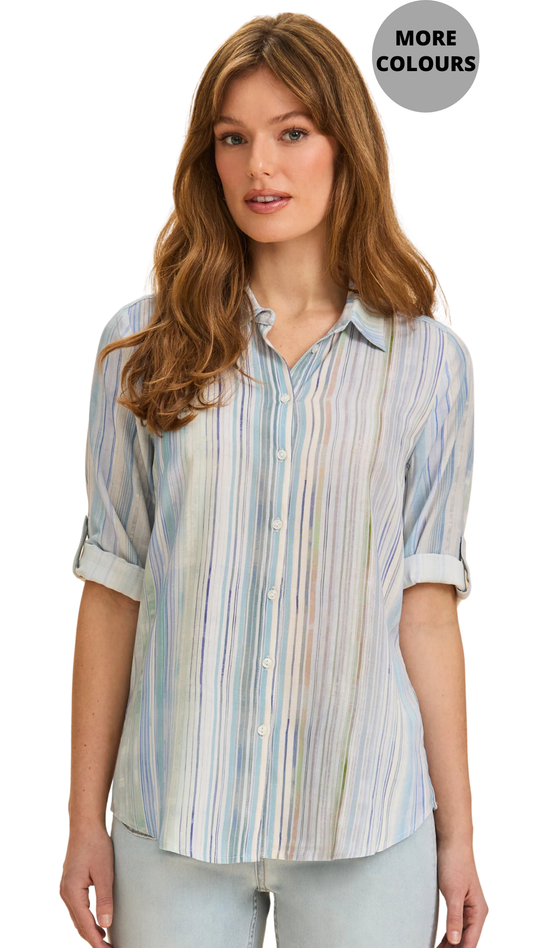 3/4 Roll-Up Sleeves & Button Front Lightweight Blouse. Style FD7149715