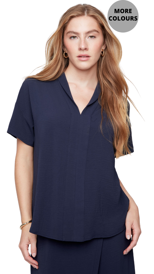 V-Neck Center Seam Detailing Short Sleeve Blouse. Style REN5223-363