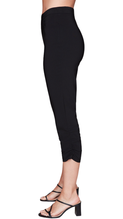 Pull-On Gathered Hem Detail Black Fitted Capri. Style CK8443