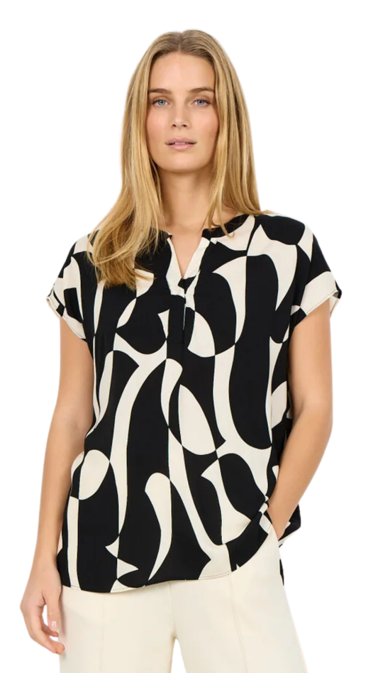 Abstract Print Notch Neck Drop Shoulder Top. Style SOYA41611