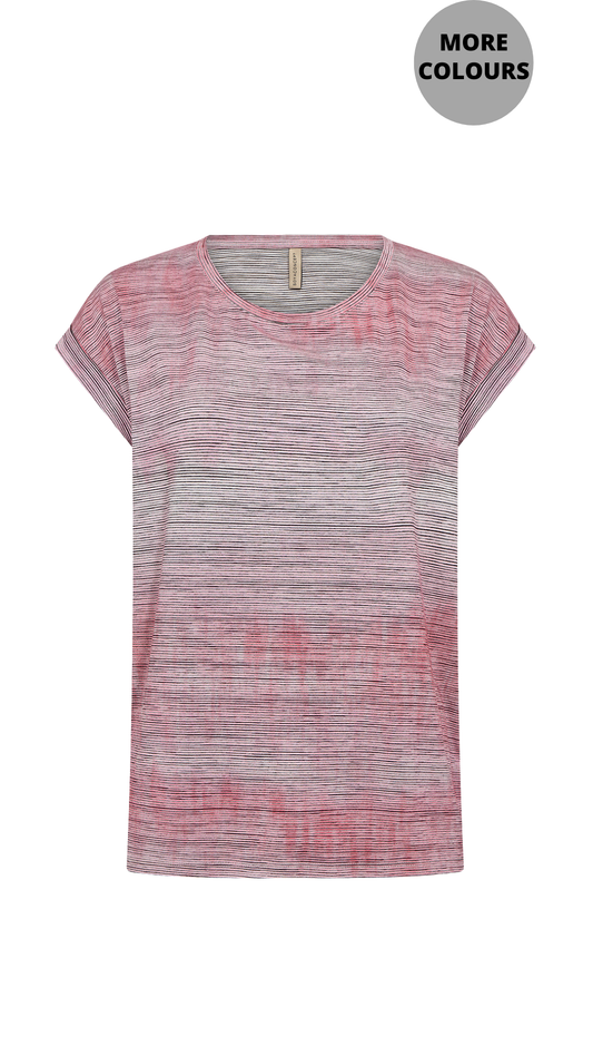 Horizontal Stripes Rolled Cuff Short Sleeve Top. Style SOYA27494