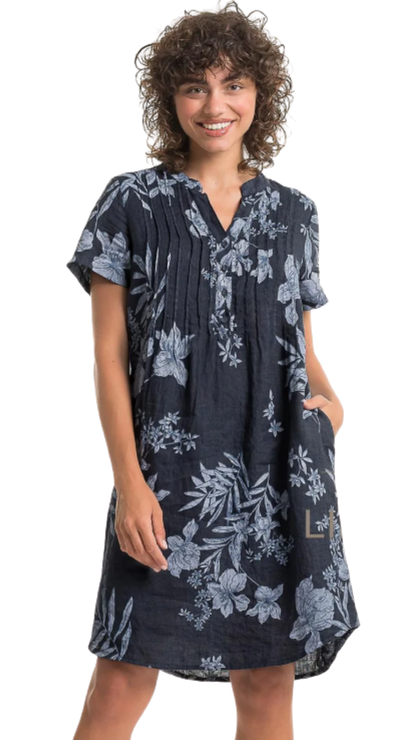 Notch Neck & Buttons Pleated Chest Midi Length Dress. Style LLTP1727P