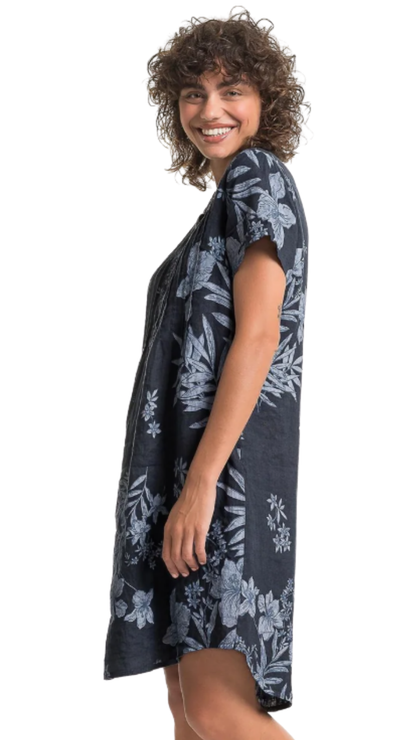 Notch Neck & Buttons Pleated Chest Midi Length Dress. Style LLTP1727P
